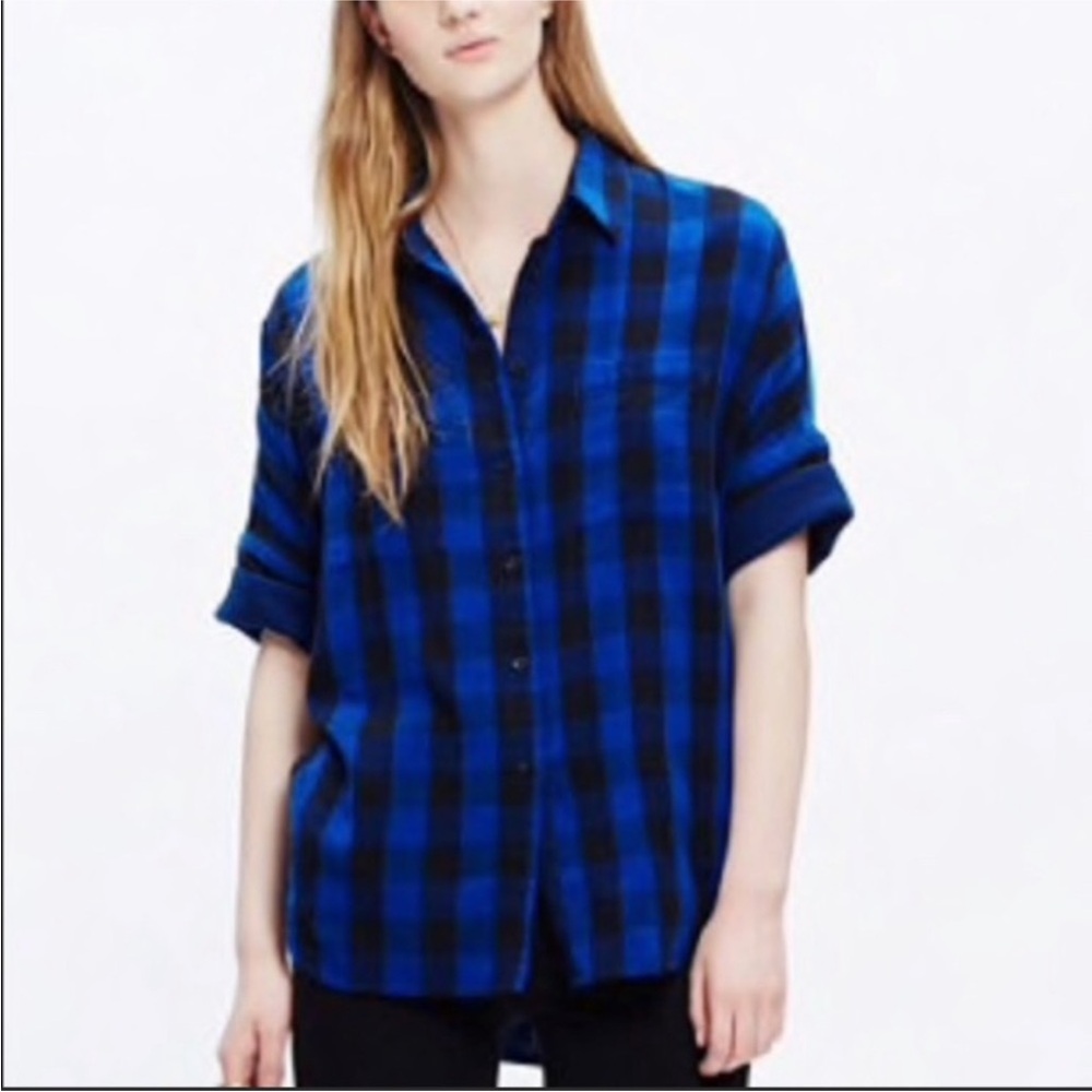 Madewell Women's Plaid Button-Down Shirt in Blue and Black